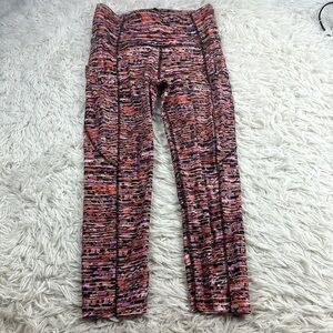Lululemon Fast and Free Crop II 19" *Nulux Flash Pleat Orange Multi